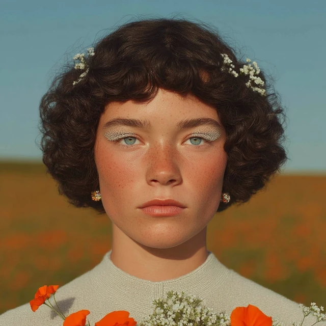 Bohemian Bridal Model in Flower Field