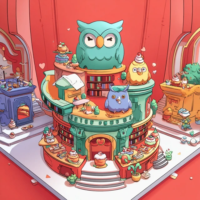 Kawaii Owl Library Dessert Shop Cartoon