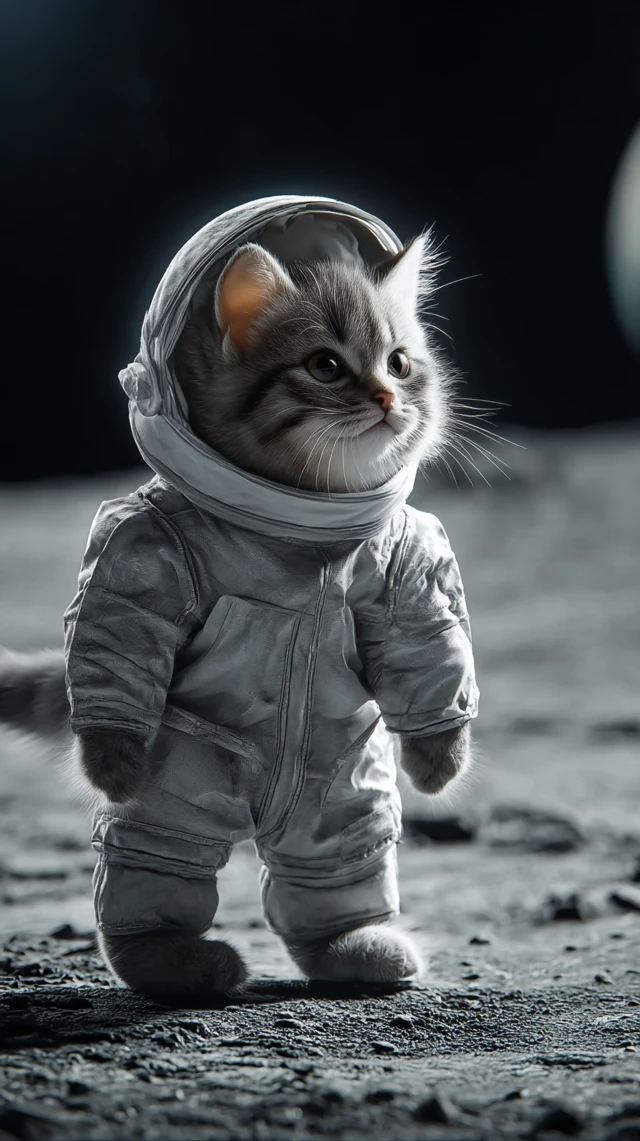 Cute Kitten Astronaut on the Moon