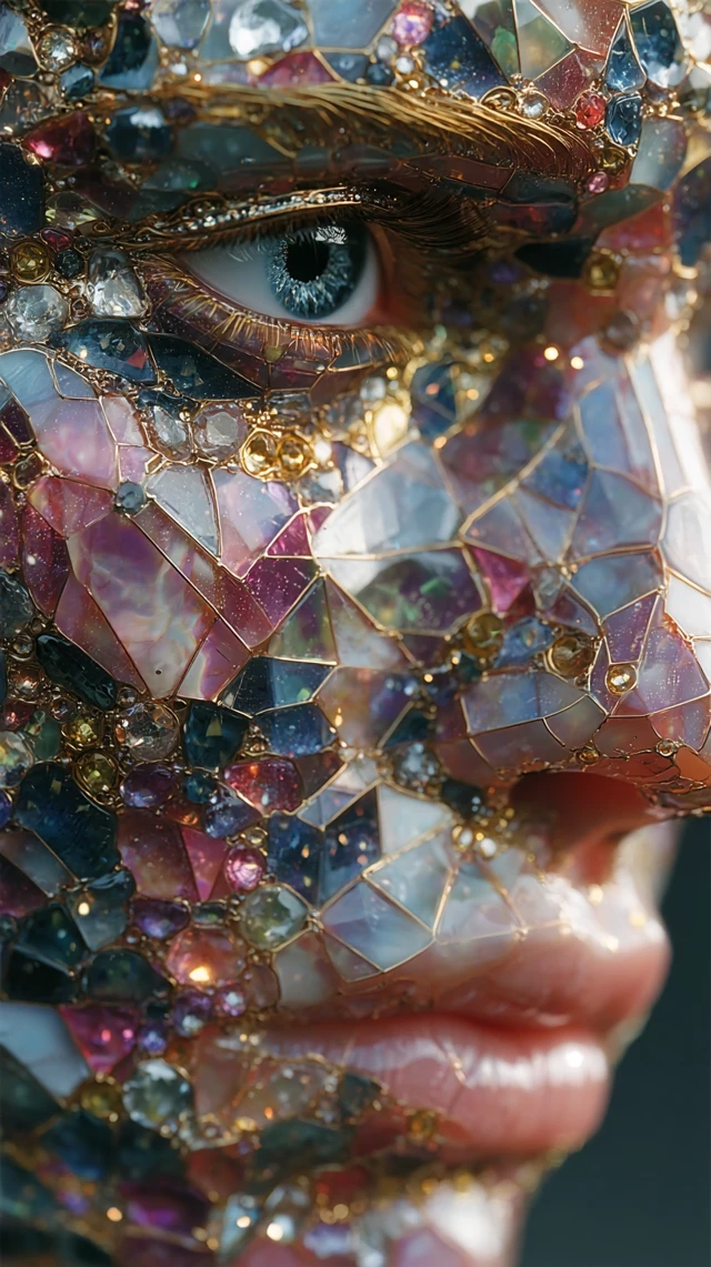 Glass Woman Face with Precious Stone Details