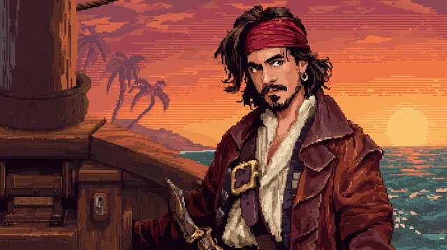 Handsome Pirate Pixel Art Retro Style