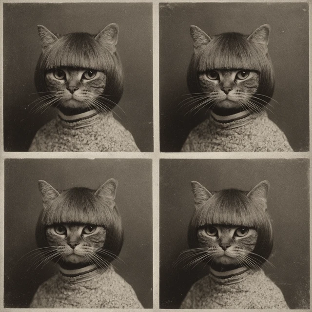 Retro Photobooth Cat with Bowl Cut