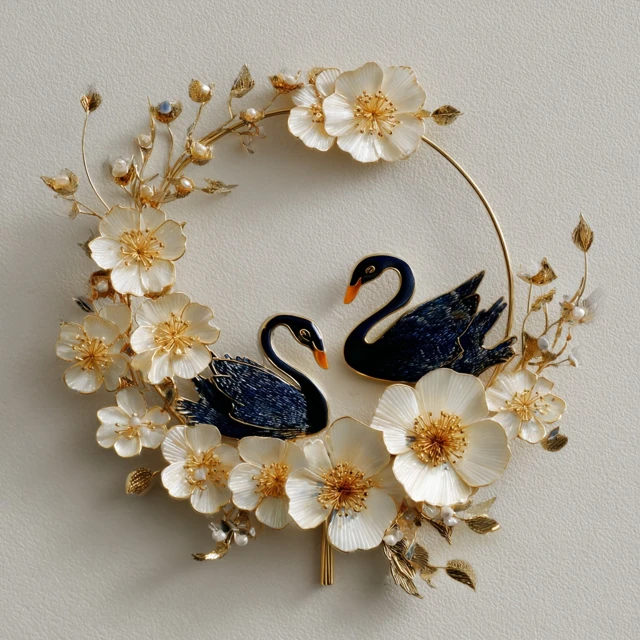 3D Refrigerator Sticker with Swans and Flowers