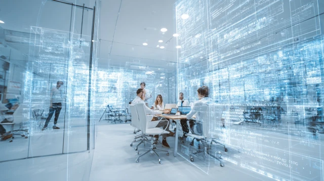 Futuristic Office Meeting Room Discussion