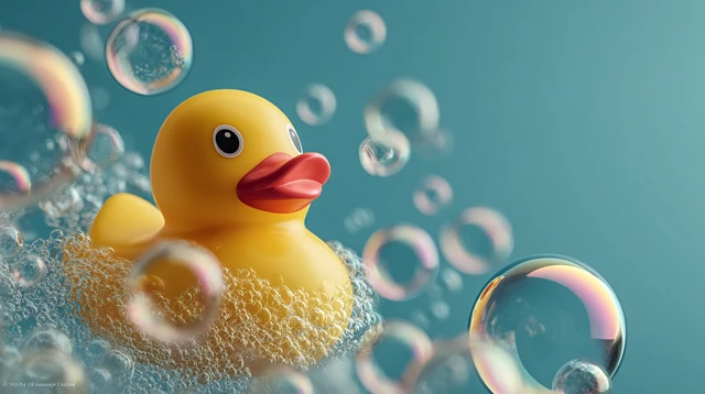 Rubber Duck in Soap Bubbles 3D Render Creative Minimal
