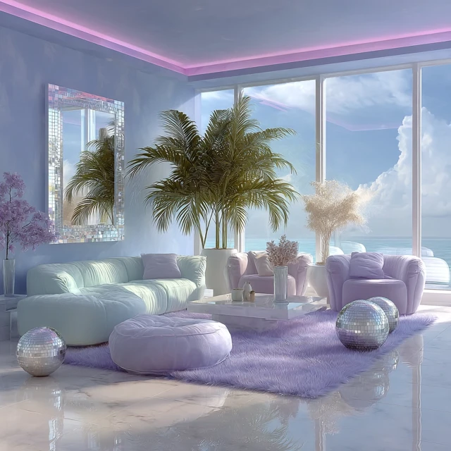 Retro Futuristic Pastel Living Room