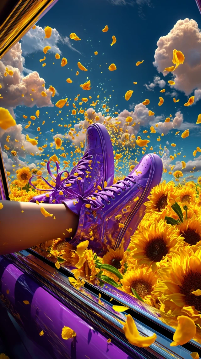 Summer Road Trip Sunflower Field and Purple Sneakers