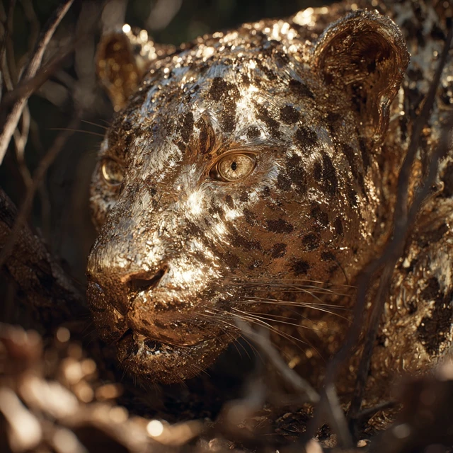 Golden Leopard Melting Close Up Art