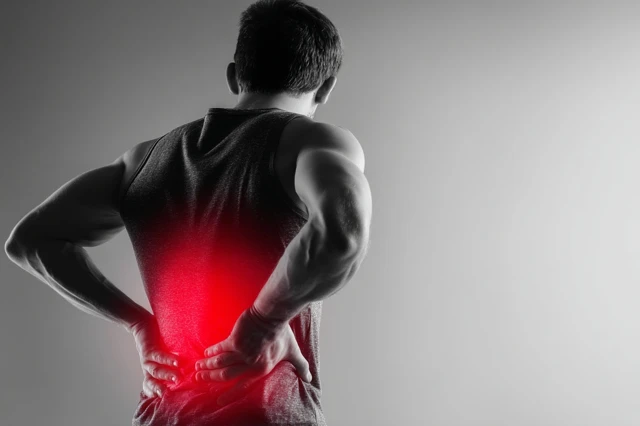 Back Pain Young Man Suffering Close Up Stock Photo