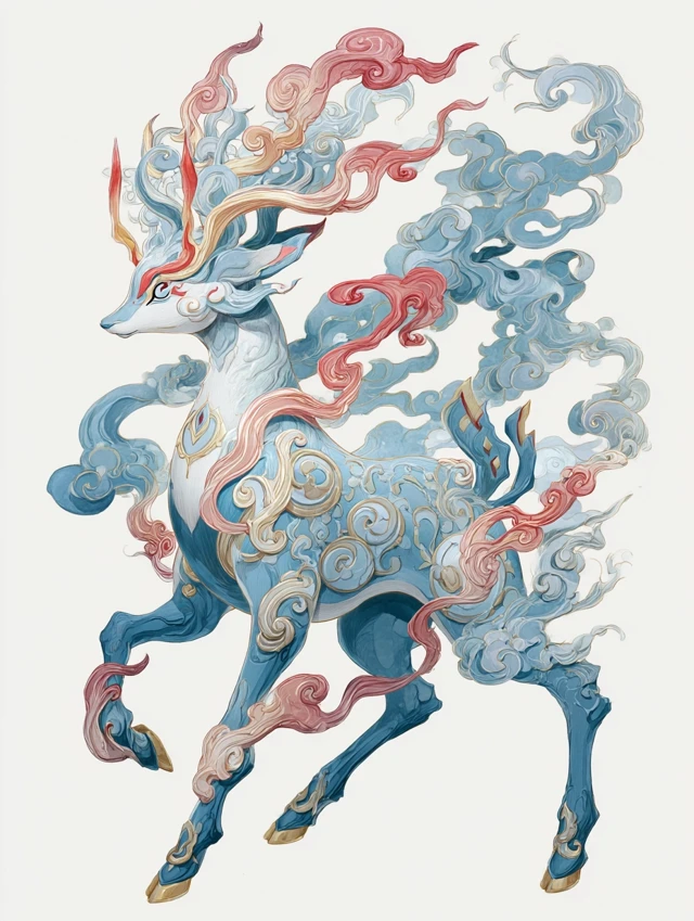 Xerneas in Yuan Dynasty Watercolor Illustration