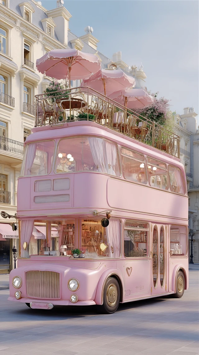 Dreamy Pink City Bus Cafe Miu Miu Style European Street