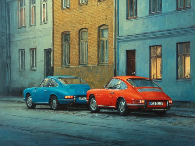 Classic Porsche Cars Blue and Red