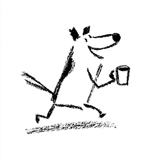Cartoon Dog Walking Smiling with Coffee Mug