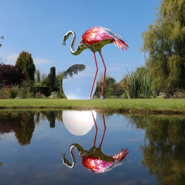 Flamingo Sculpture Modern Art in Nature Green Earth Series