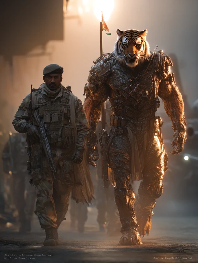 Indian Army Captain and Armored Tiger Cinematic Portrait