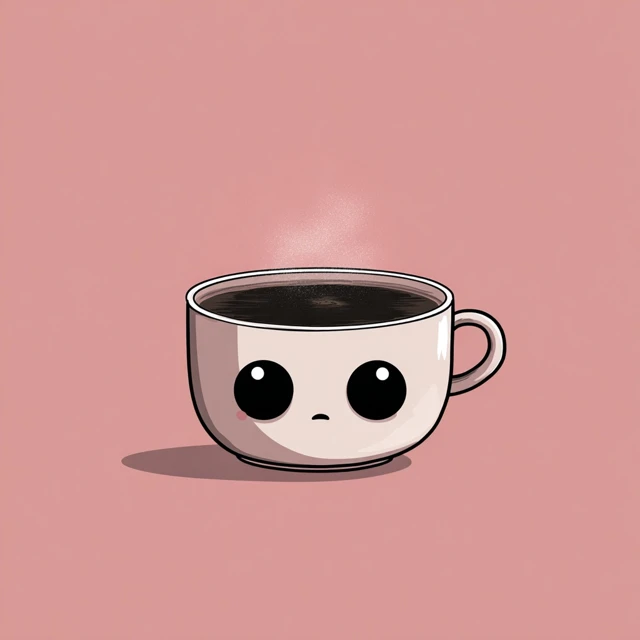 Cute Sad Coffee Cup Kawaii Line Art Illustration