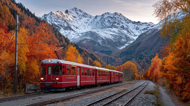 Autumn Train in the Mountains