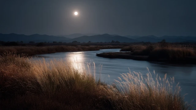 Moonlit River Landscape Peaceful Calm Nature