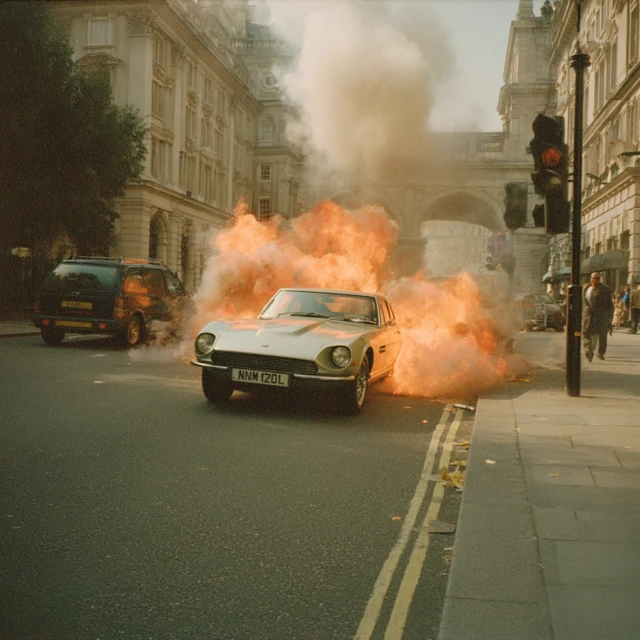 Exploding Italian Sports Car in London Fujifilm Style