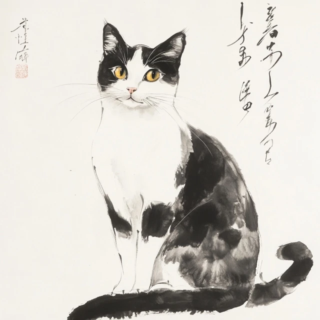 Ink Wash Cat Portrait Chinese Art