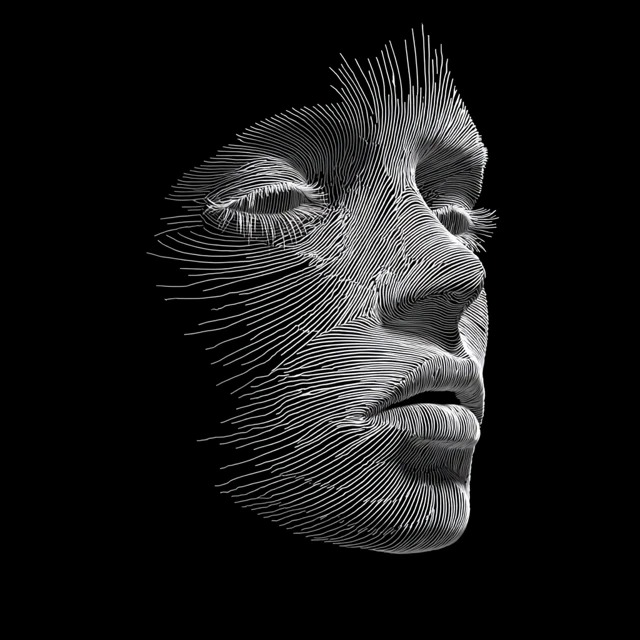 Abstract Line Drawing Face White Lines Black
