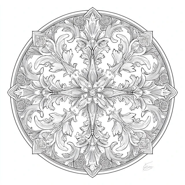Symmetrical Mandala Line Art No Shading Zen Design