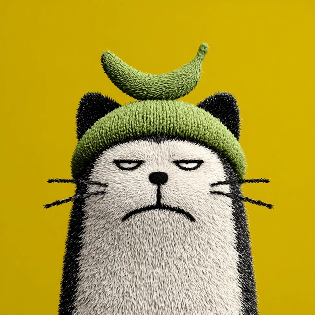 Grumpy Cat with Banana 3D Render