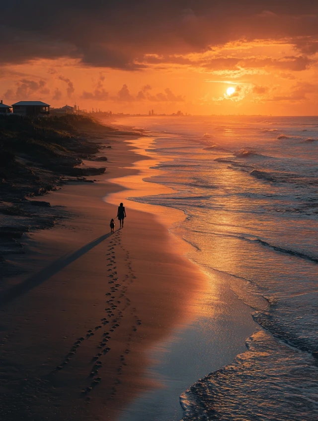 Sunrise Beach Walk Woman Dog Footprints Canon R5