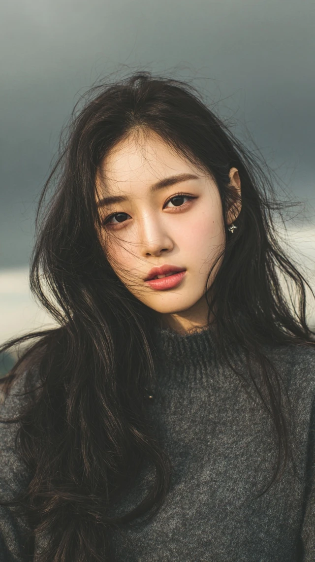 Korean Idol Portrait Soft Beige Tones Cloudy Weather