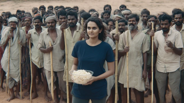 Indian Crowd in a Dusty Field