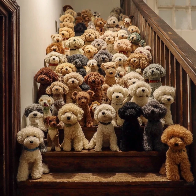 Poodle Dogs on Stairs Adorable Puppy Picture
