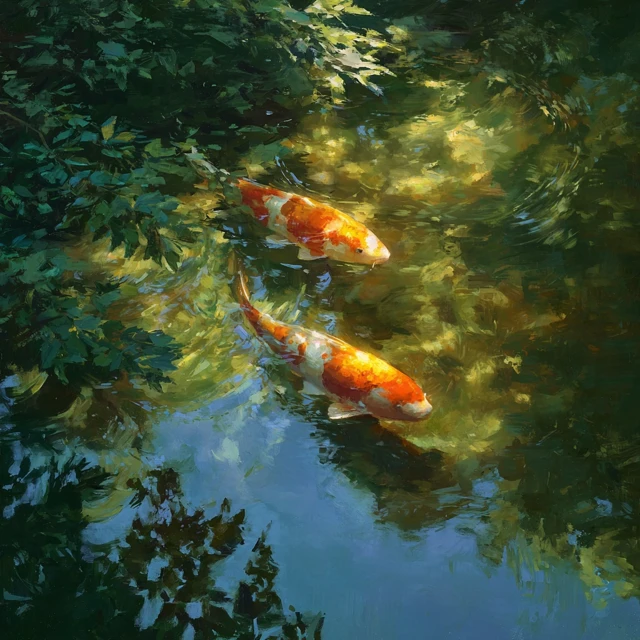 Koi Fish in Pond Edward Hopper Style