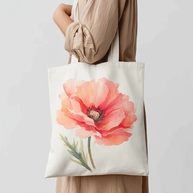 Floral Tote Bag Mockup Woman with Cotton Canvas Bag