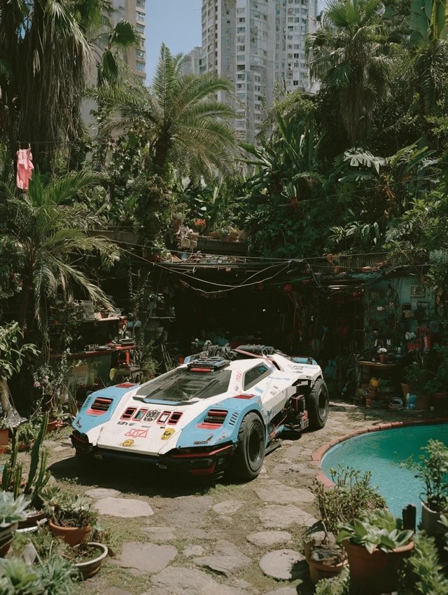 Cyberpunk Courtyard Futuristic Scene District 9 Style