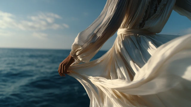 Woman in White Dress Ocean Breeze Cinematic
