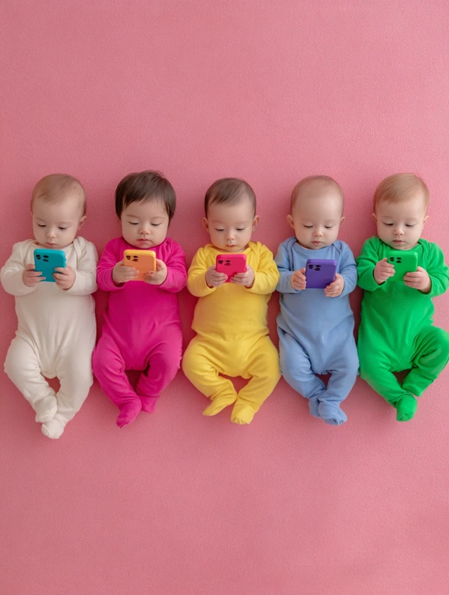 Babies Using iPhones Colorful Clothing