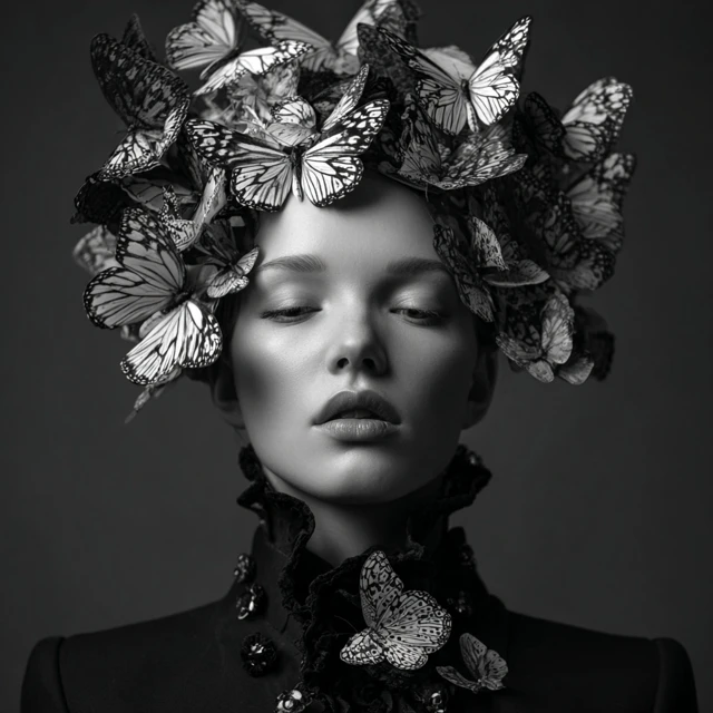 Supermodel with Butterfly Headdress Stunning Portrait