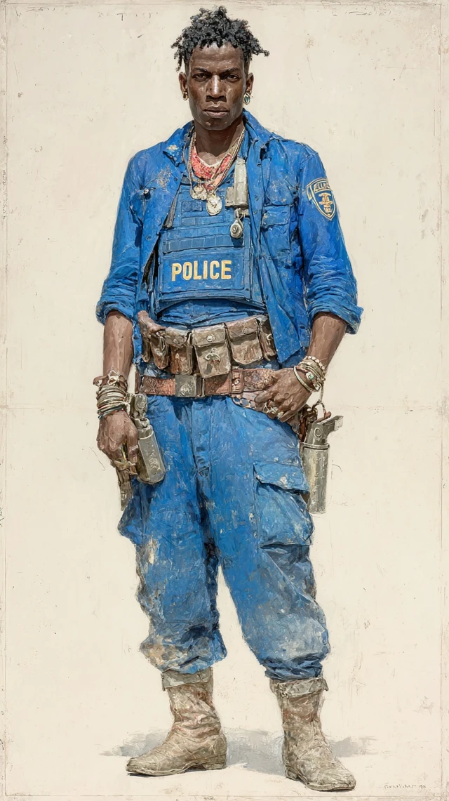 Creole Policewoman Portrait Gouache Painting