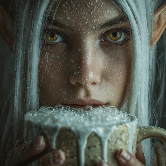 Elven Girl Drinking Beer Fantasy Art
