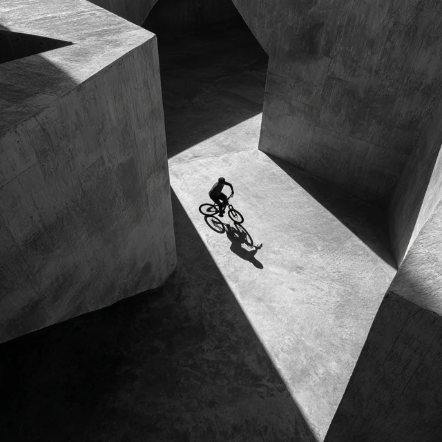 Mountain Biker in Abstract Geometric Structure