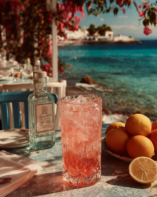 Pink Highball Drink in a French Resort