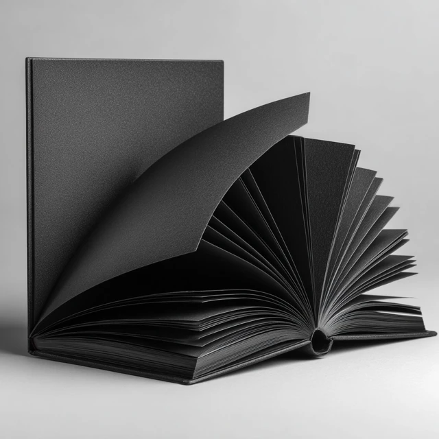 Open Book with Black Pages and Ribbon