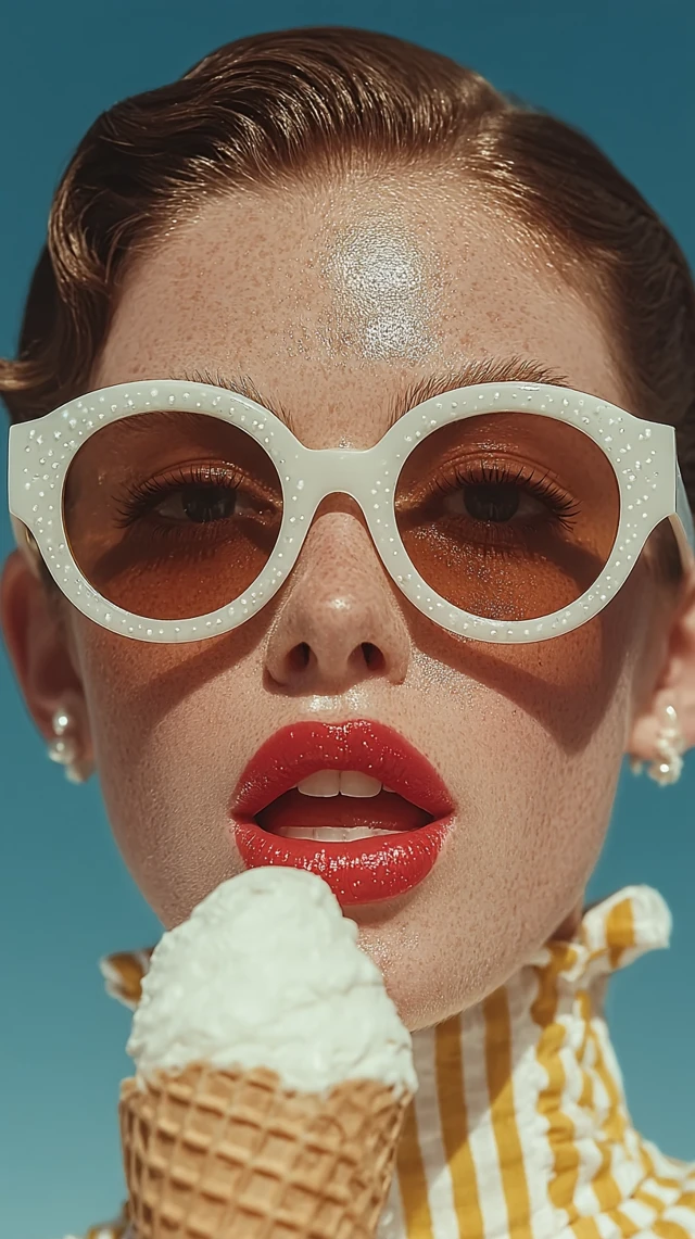 Glamorous Woman with Ice Cream and Sunglasses