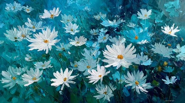 White Daisy Field Oil Painting