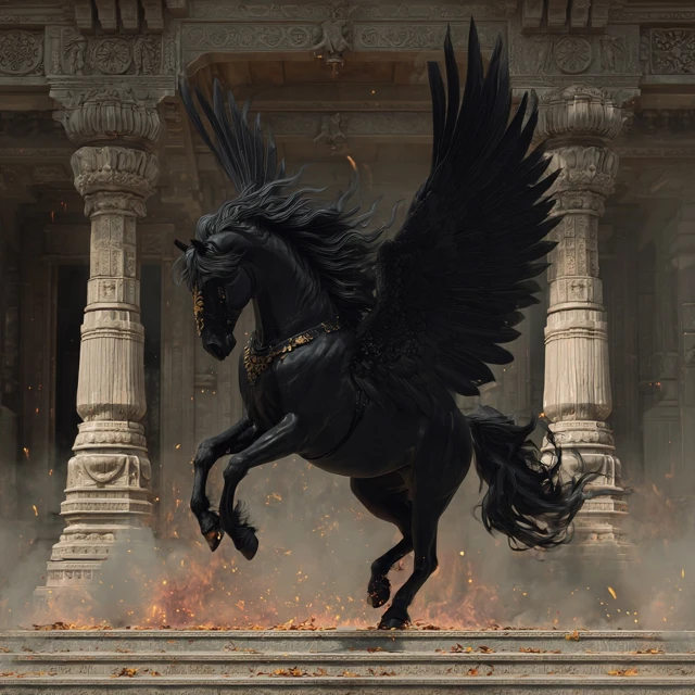 Black Pegasus on Hindu Temple Steps