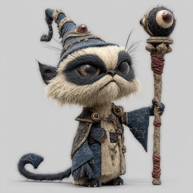 Cat Druid with Googly Eye Staff Fantasy Art