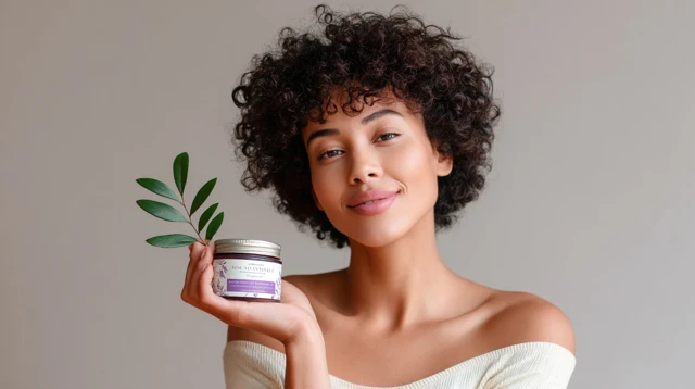 Handcrafted Skincare Product Showcase with Young Model