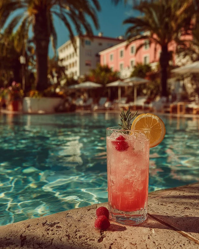 Pink Highball Drink in a French Resort