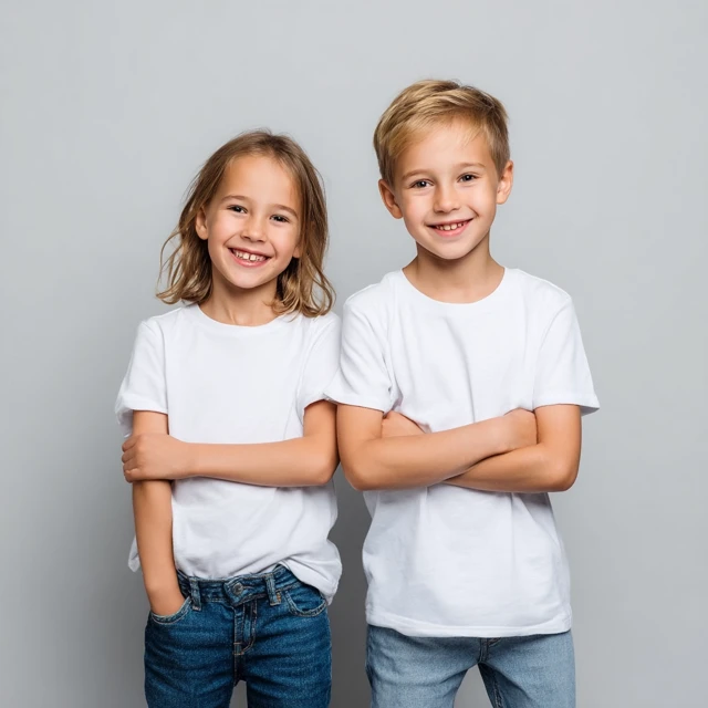 Kids Smiling in White TShirts Mockup