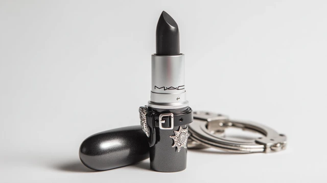 MAC Lipstick in Police Costume on White Backdrop